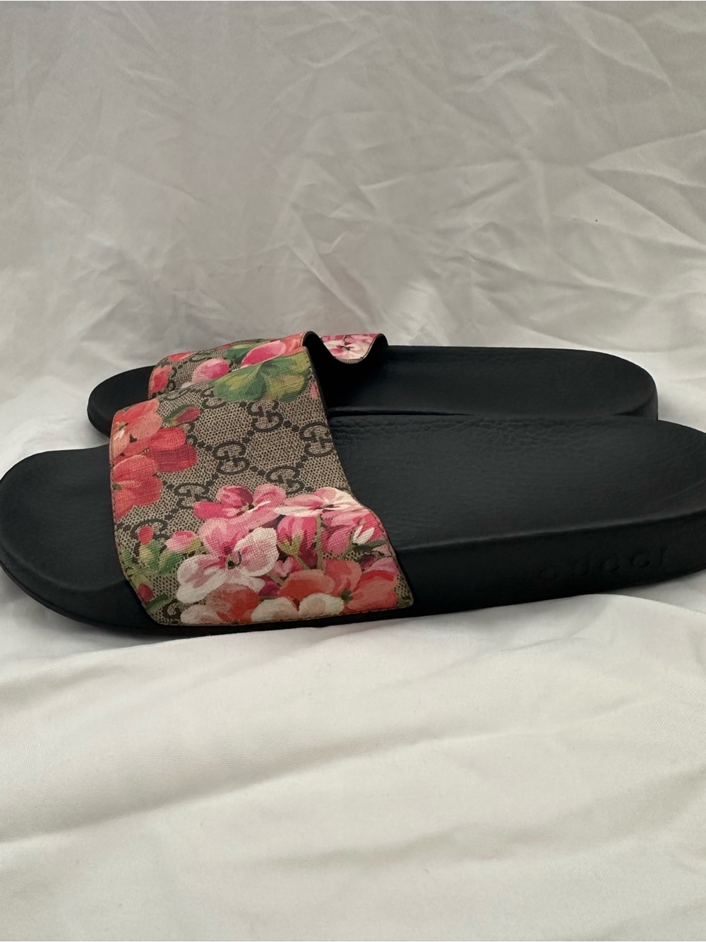 Gucci Floral GG Canvas Bloom Slide Sandals - Black/Pink/Green 41 - Picture 3 of 4